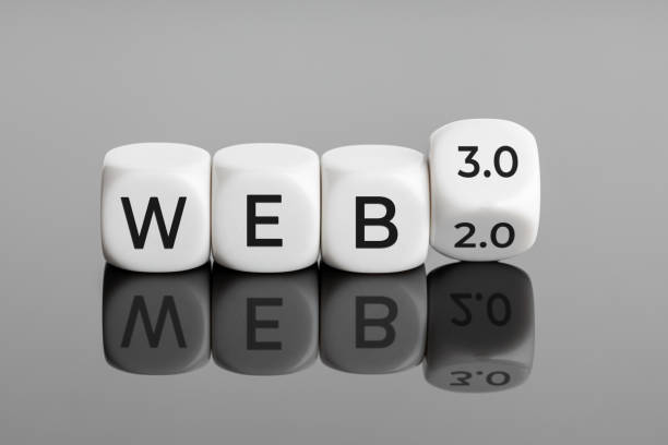 Changing from web 2.0 to web 3.0 concept. White blocks with text